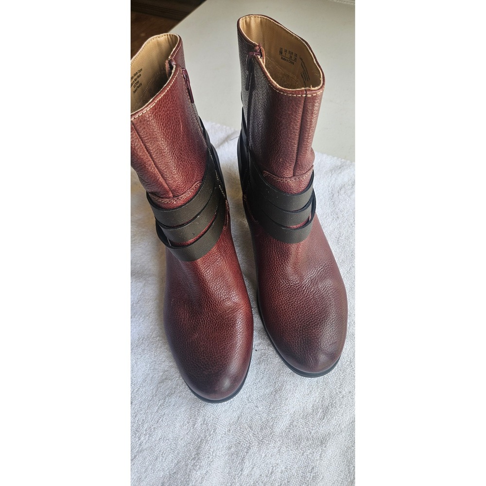 Naturalizer Katrina Burgundy Leather Buckle Ankle Boots Womens‎ 9M Block Heel